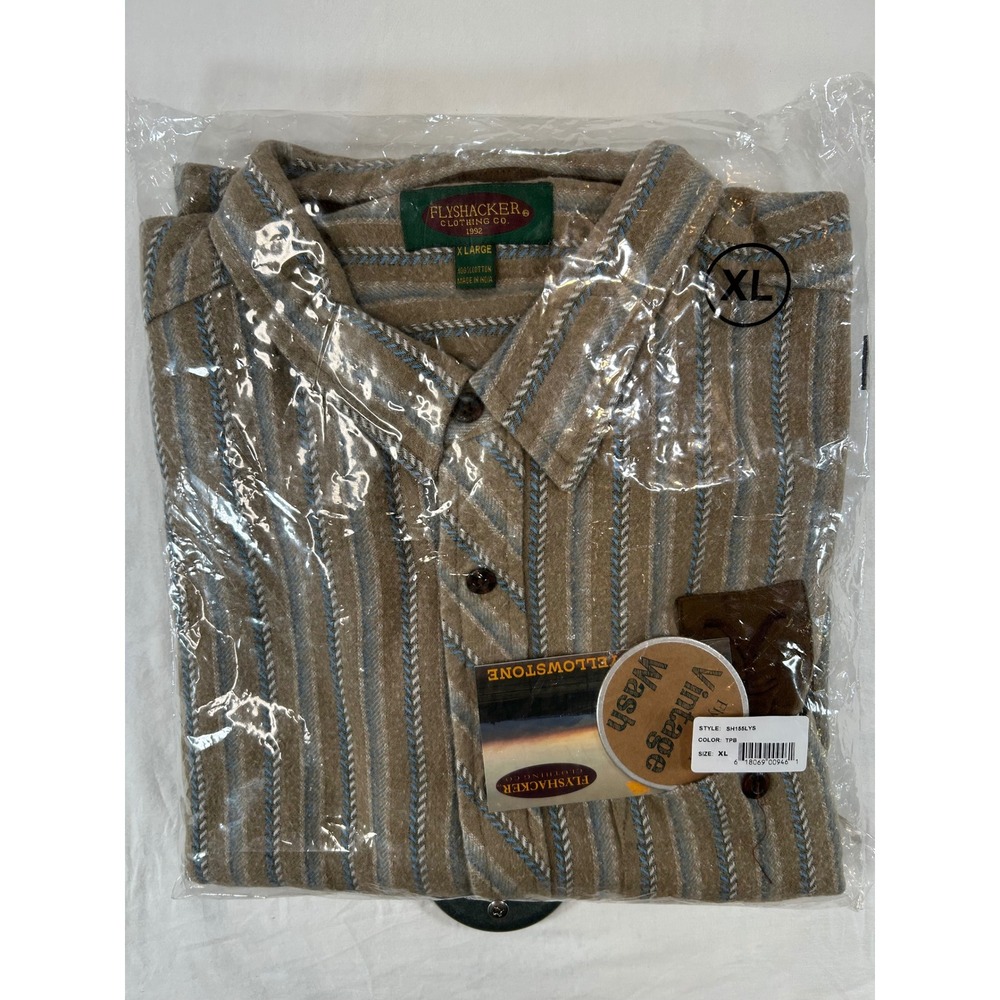 Cowboy Rancher Yellowstone Mens XL Striped Cotton Button Down Shirt Tan New